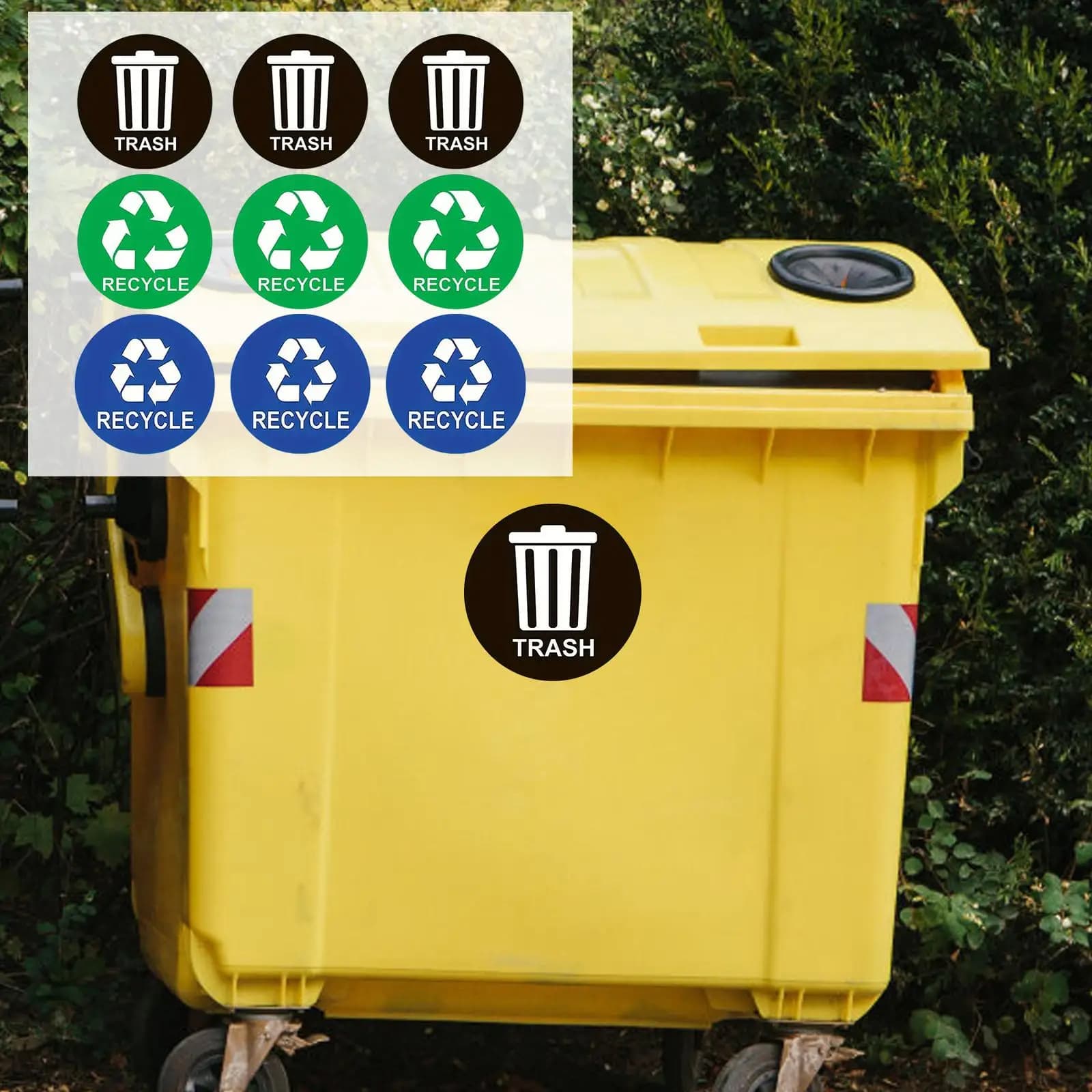 9x Adesivi per la Raccolta Differenziata, Decalcomanie Rotonde 5x5 Pollici, Adesivi Resistenti al Sole per Bidoni della Spazzatura, per Interni, Hotel, Appartamenti