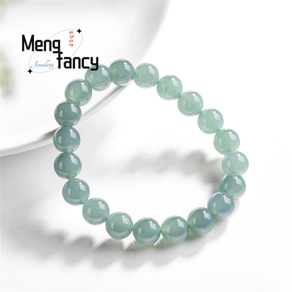Bracciale d'acqua blu in giadeite naturale di grado A, braccialetto con perline di giada tipo ghiaccio per uomini e donne, giada di fascia alta come regalo elegante