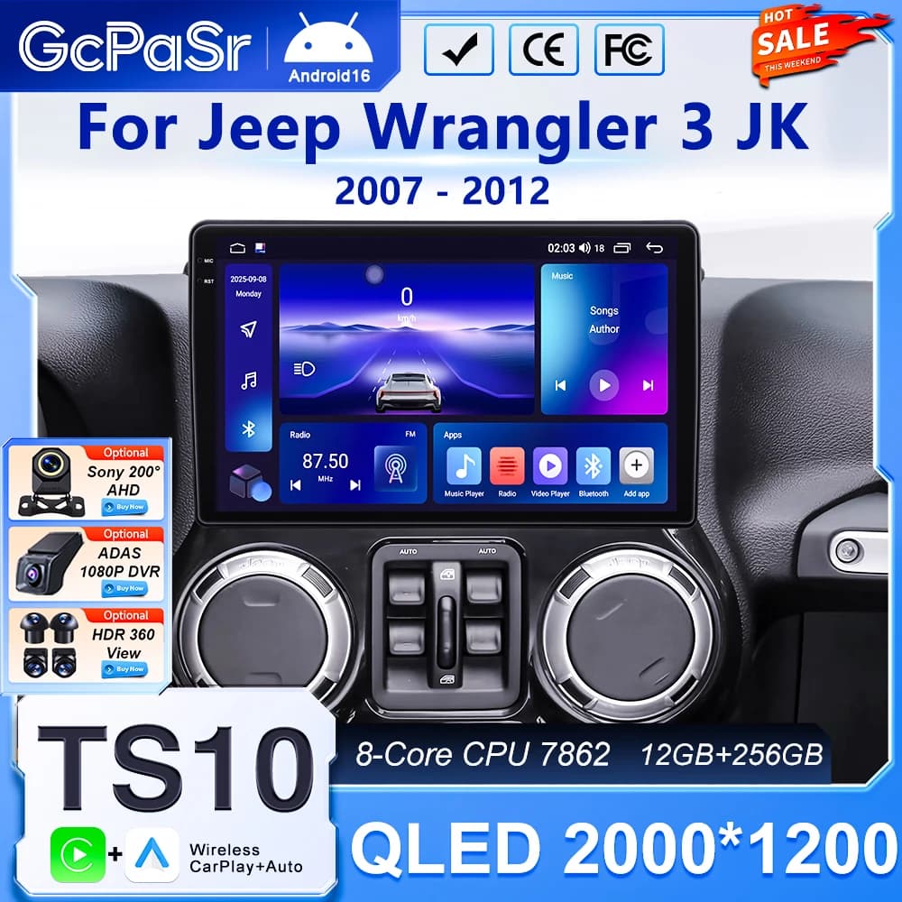Android Auto Carplay For Jeep Cherokee Compass Commander Wrangler 300C Dodge Caliber Liberty 2009-2012 Car Radio Bluetooth 2 Din