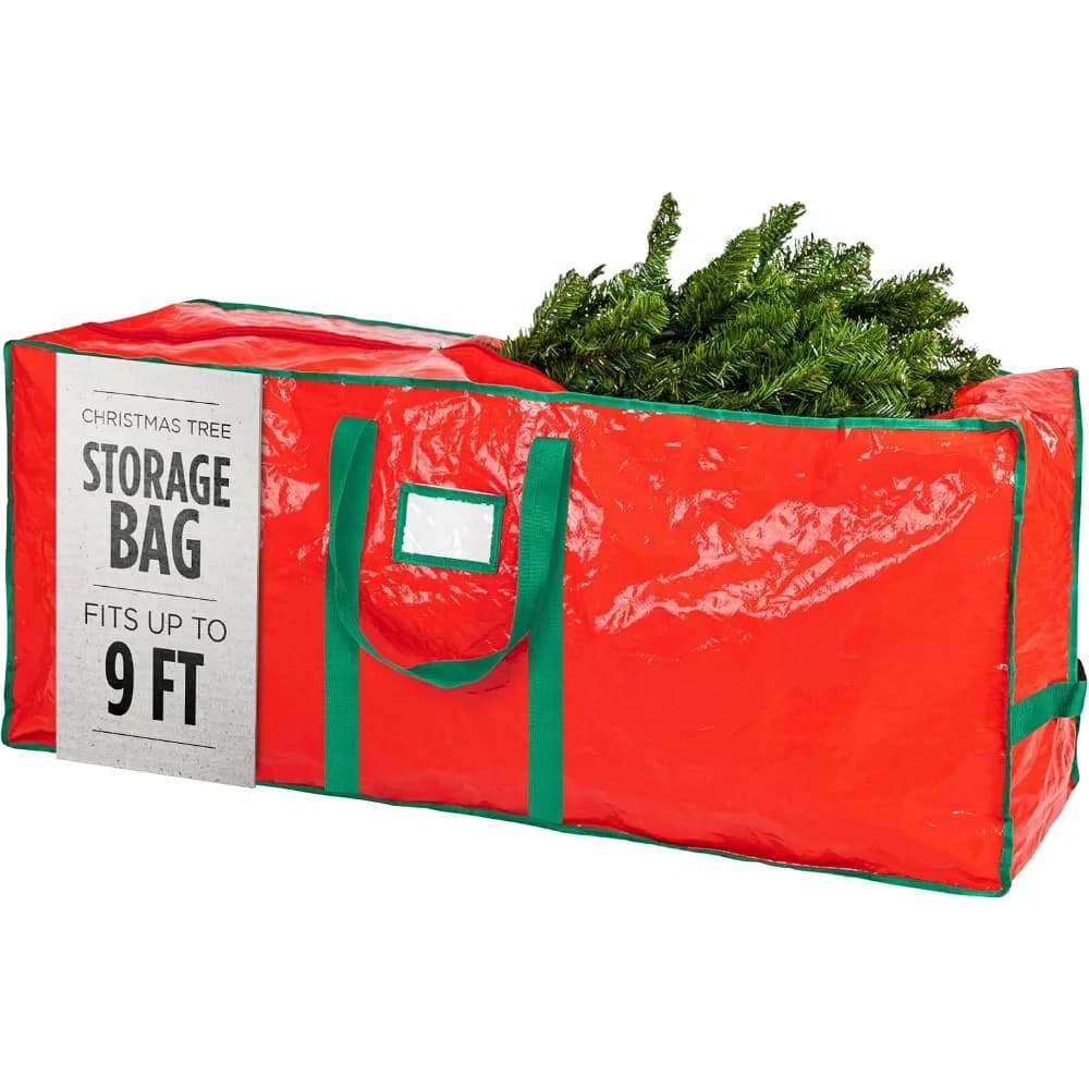 Heavy Duty Waterproof Christmas Tree Storage Bag for 9 Foot Artificial Tree with Reinforced Handles Double Zipper Protects from Dust Moisture Spacious Holiday Decor Storage Red