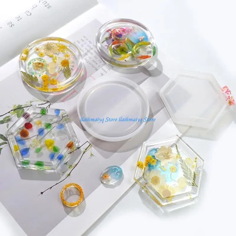 573B Round Hexagonal Dish Resin Molds Silicone Jewelry Tray Molds Soap Dish Holder Container Epoxy Resin Casting Molds