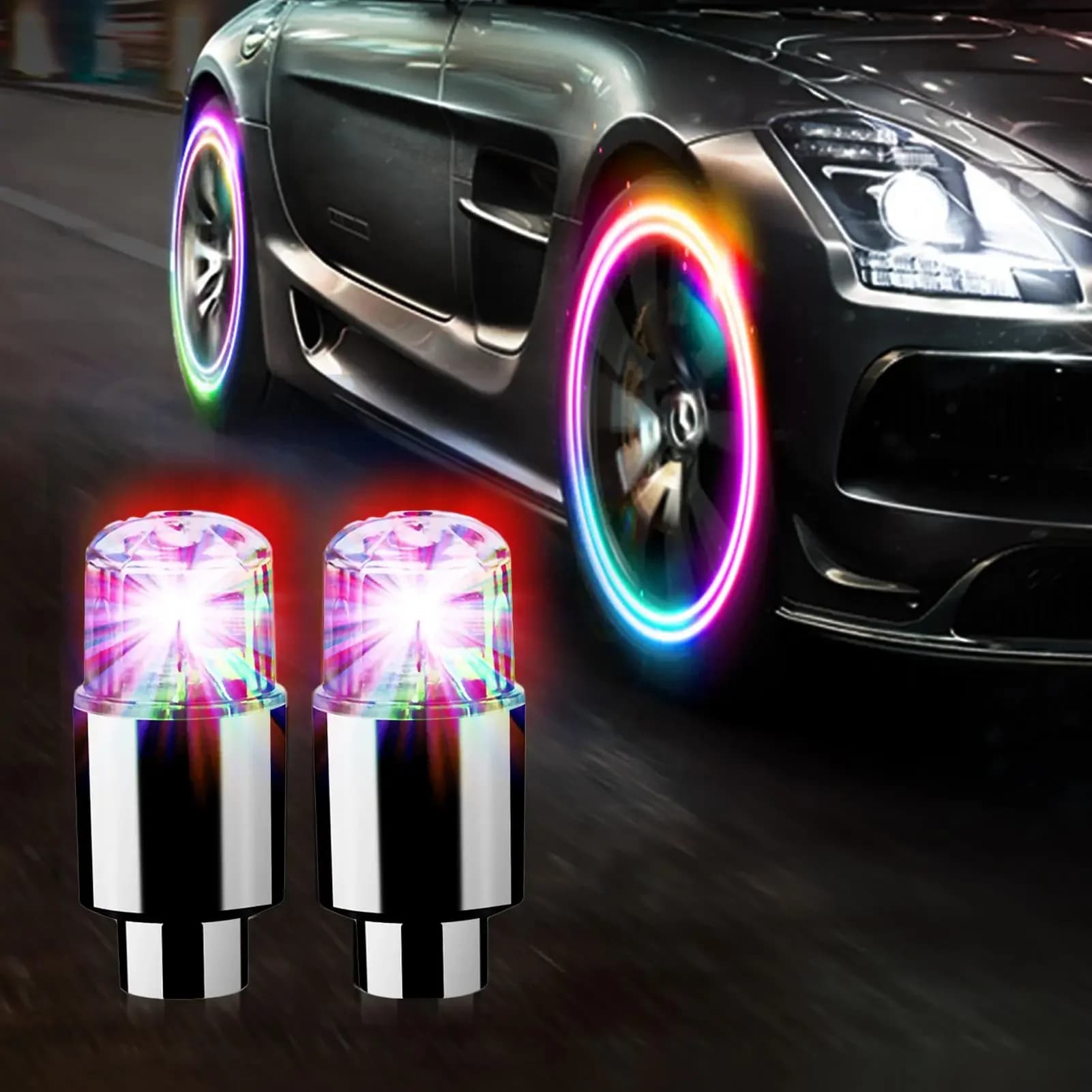 Tire Lights Car Colorful Wheel Arch Lights Intelligent Dual-Sense Cool Wheel Hub Lights Valve Nose Wind For Car Bike Golf Cart