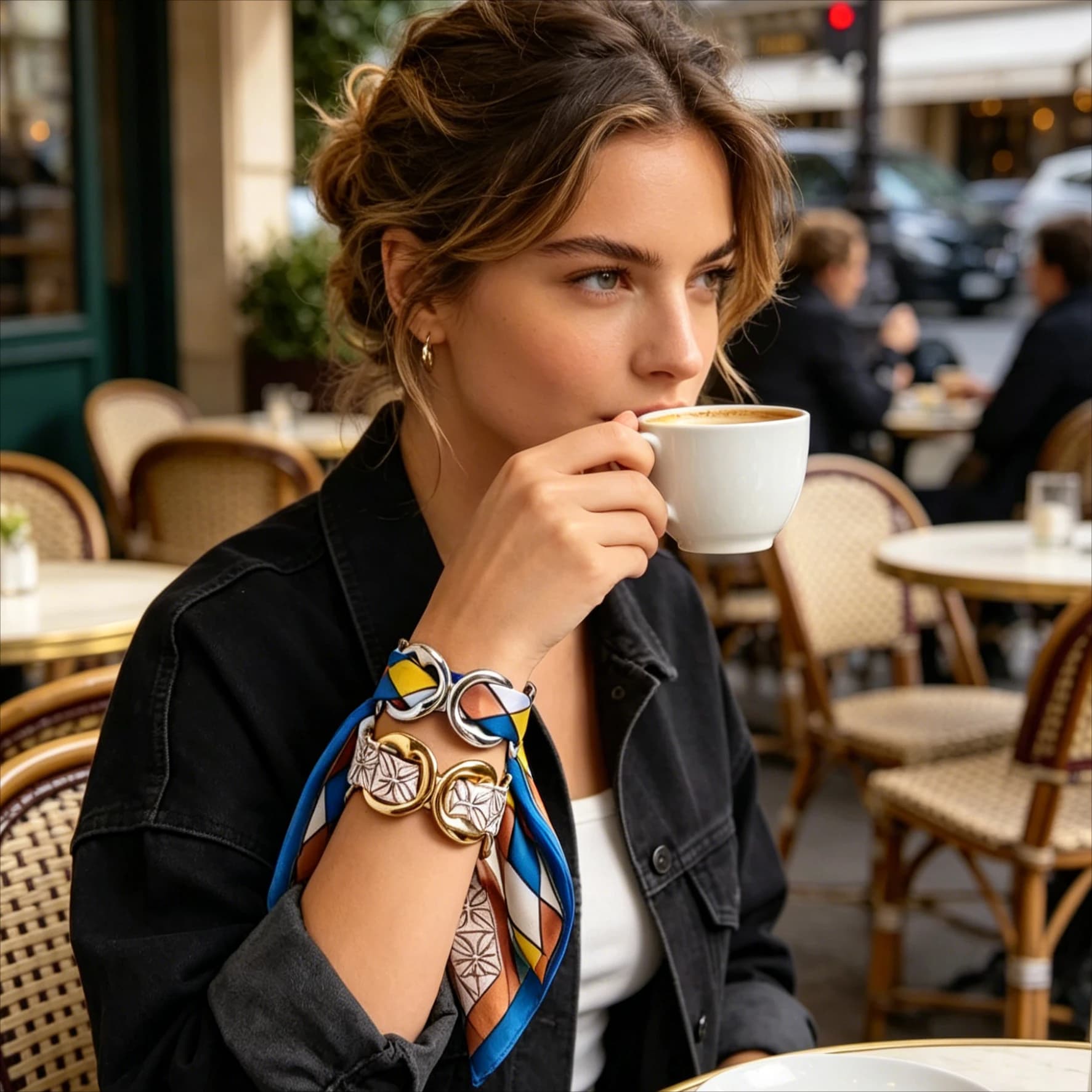 Bracciali di Lusso dal Design Elegante per Donne, Bracciale a Polsino con Stampa in Seta, Bracciali Aperti Traforati, Gioielli Vintage da Regalo