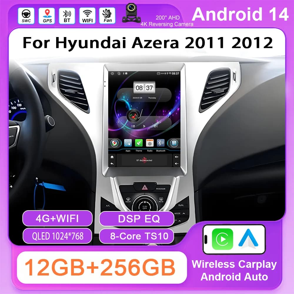 Navigazione GPS per auto Android da 9,7 pollici per Hyundai Azera 2011 2012 Auto Bluetooth WIFI Touch Screen 2Din Wireless Carplay WIFI