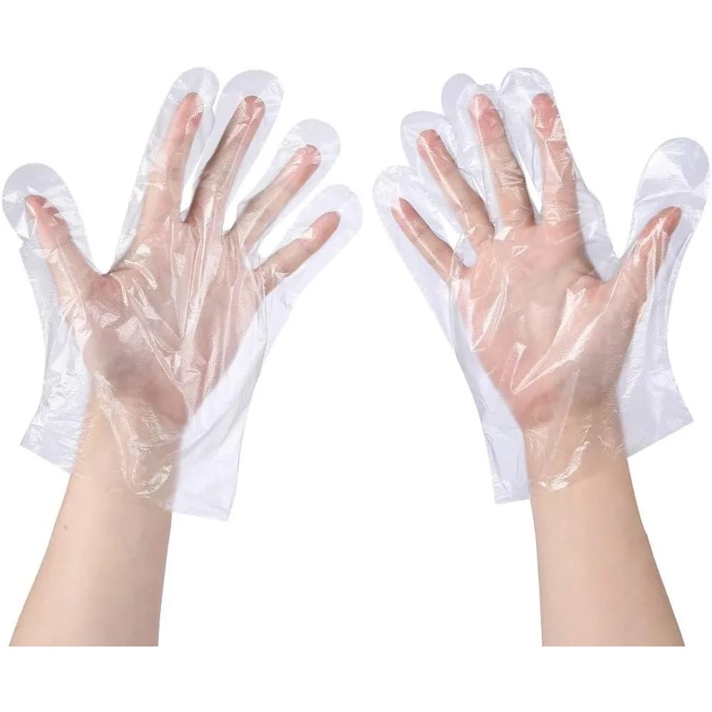 100 Pcs Disposable Plastic Gloves Clear One Size Fits Most for Food Handling Cleaning Kitchen Household Tasks Salon Tattoo Medical Exam Industrial Use Latex Free Powder Free Non Sterile Bulk Pack Protective Gloves