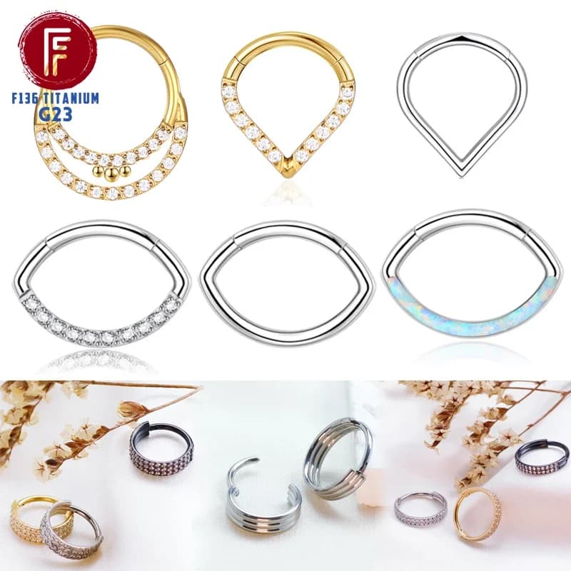 F136 Titanium Nose Ring Hoop Earrings Zircon Septum Clicker Piercing Tragus Women Helix Cartilage Goth 16g Labret Body Jewelry