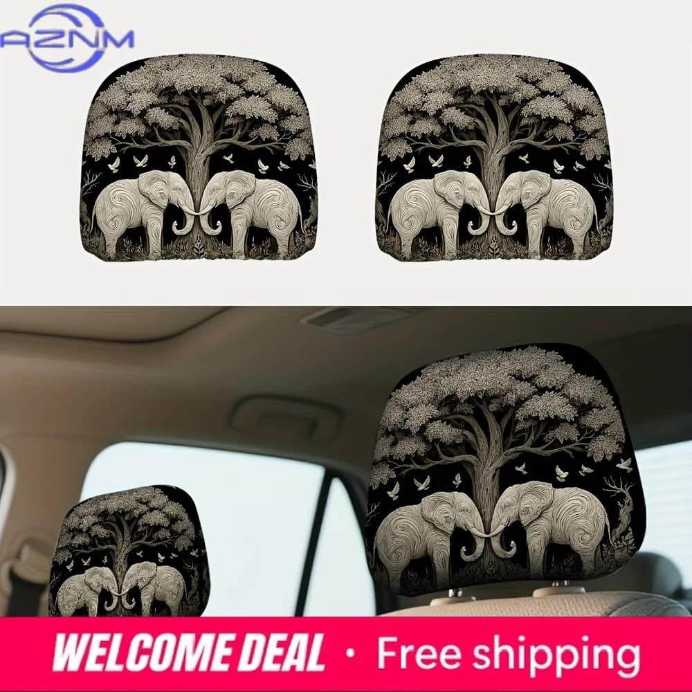 Copri Poggiatesta per Auto con Design Yin Yang a Forma di Elefante e Albero, Comodi ed Eleganti Copri Collo per Viaggi d'Affari, Regalo Ideale