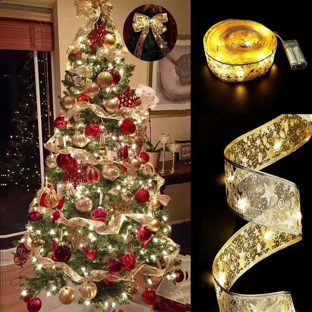 10M 5M Christmas Tree Decorations String Lights Copper Wire Ribbon Bows Lights for Party Weddings Holiday Christmas Tree Decor