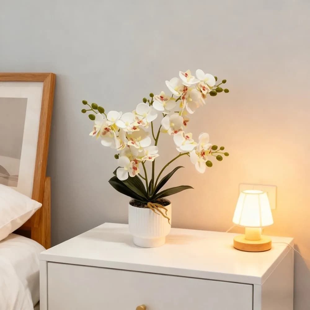 Orchidea a Farfalla Multi-Bloom Simulata, Vaso di Fiori Bianchi, Fiori Artificiali, Piante Finte in Plastica Fai-da-te, Decorazioni per la Casa