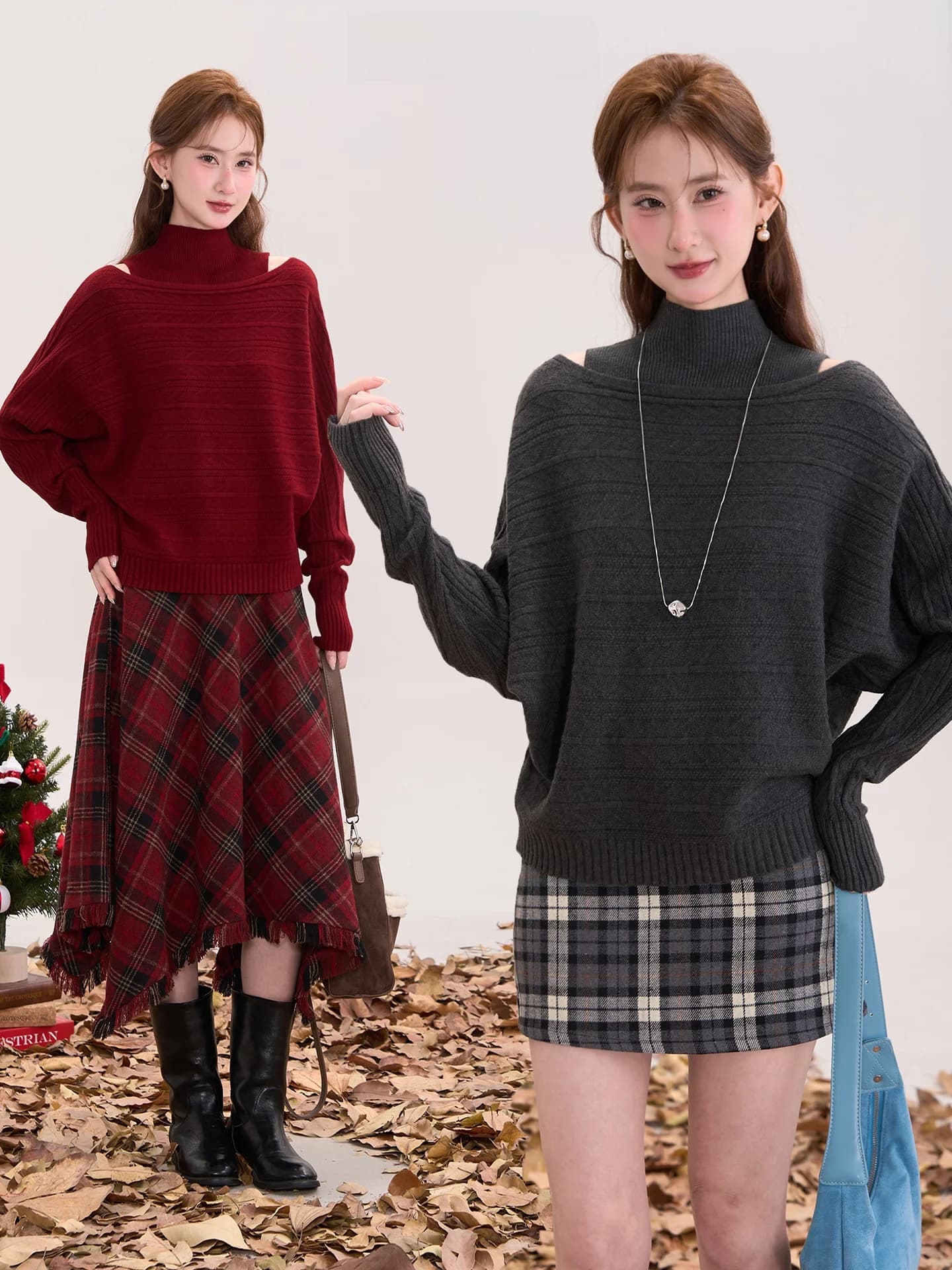 Maglione a collo alto in maglia con spalle scoperte e maniche a pipistrello in filato intrecciato, caldo per l'inverno, moda donna, esclusiva online