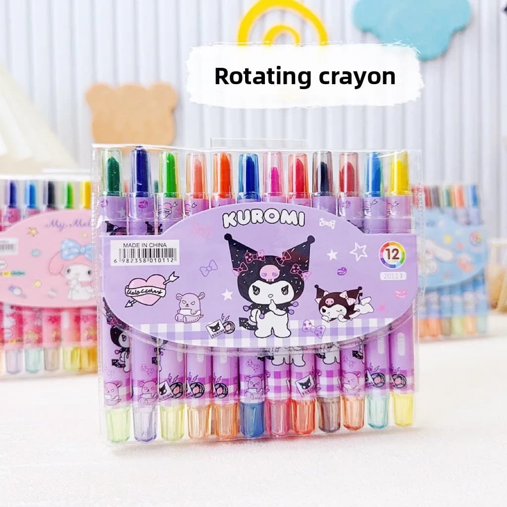 Pastelli Sanrio Kuromi My Melody Cinnamoroll, Pastelli a Cera Girevoli, Penne per Disegno e Pittura, Pastelli a Olio, Cancelleria Artistica per Bambini