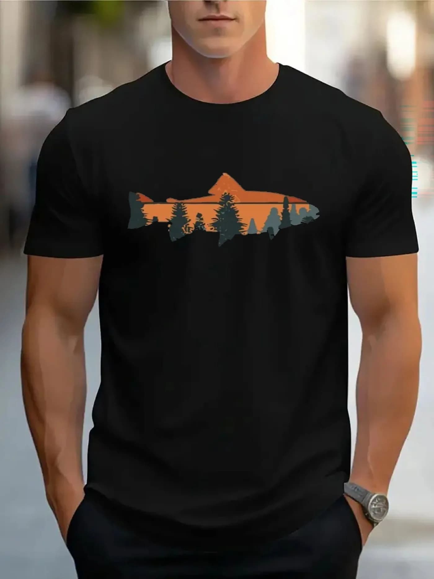 T-shirt estiva da uomo con grafica di pesci, in cotone, girocollo, a maniche corte, unisex, basic, oversize, casual, streetwear.