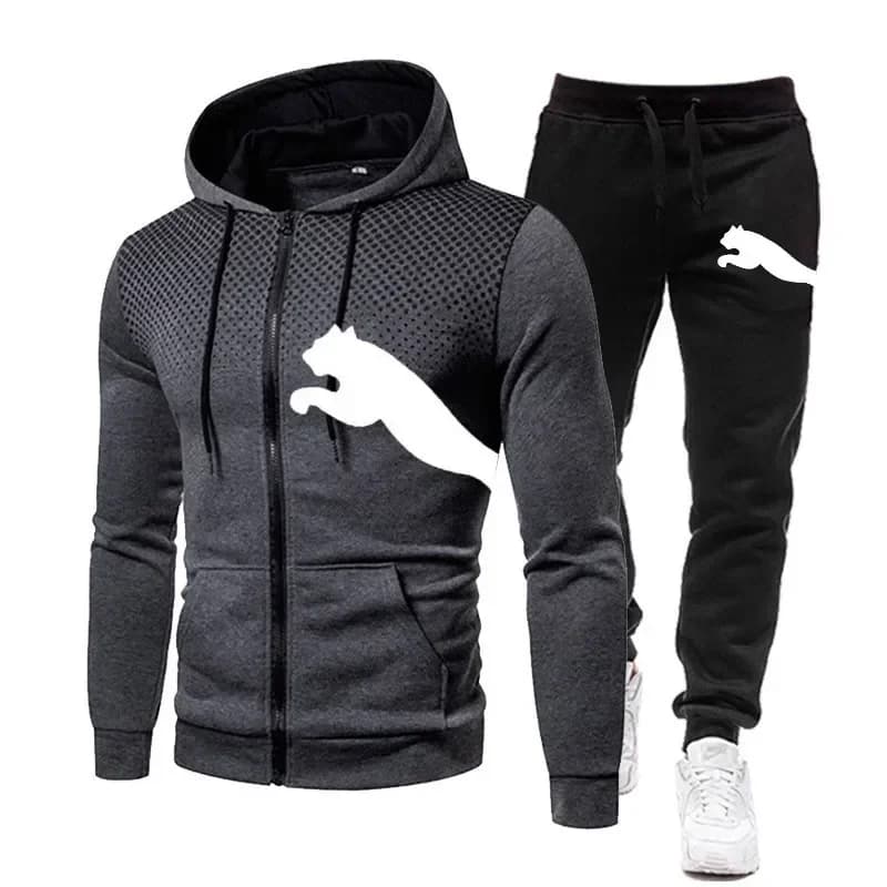 Hot Popular Autumn Winter Men Zipper Hoodie Set Urban Casual Sweatpants Jogging Training Daily Tracksuit