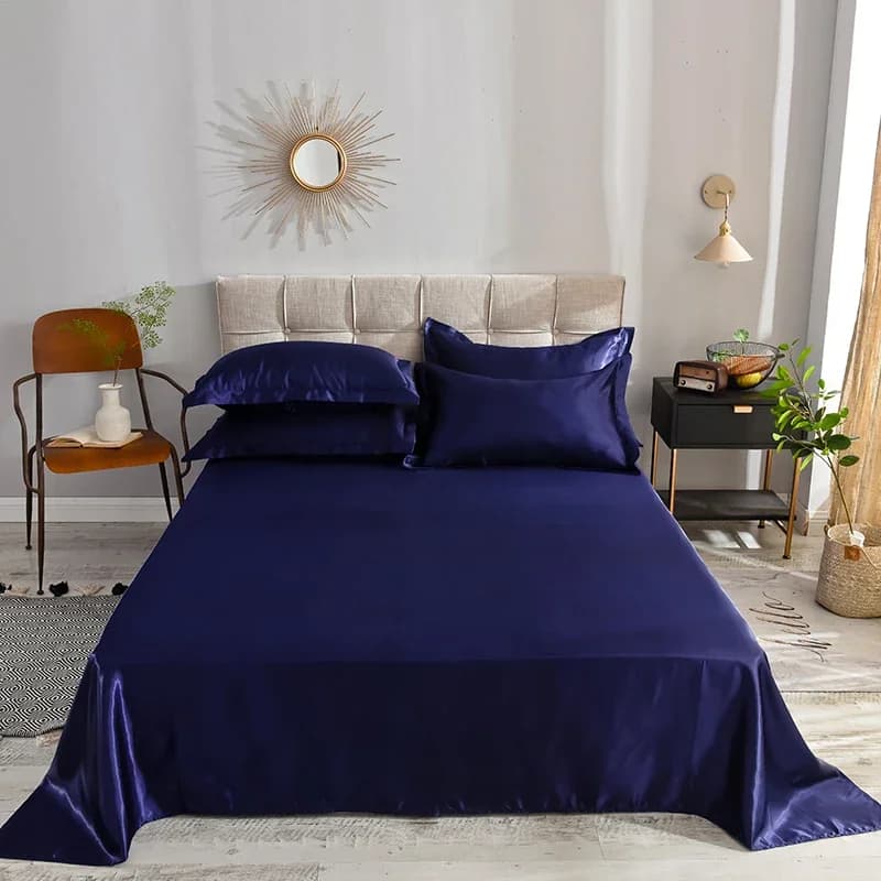 Lenzuolo piatto caldo Tinta unita Biancheria da letto in tessuto di raso di seta ghiacciata Queen King Size Lenzuolo di lusso Biancheria da letto Lenzuola e federe