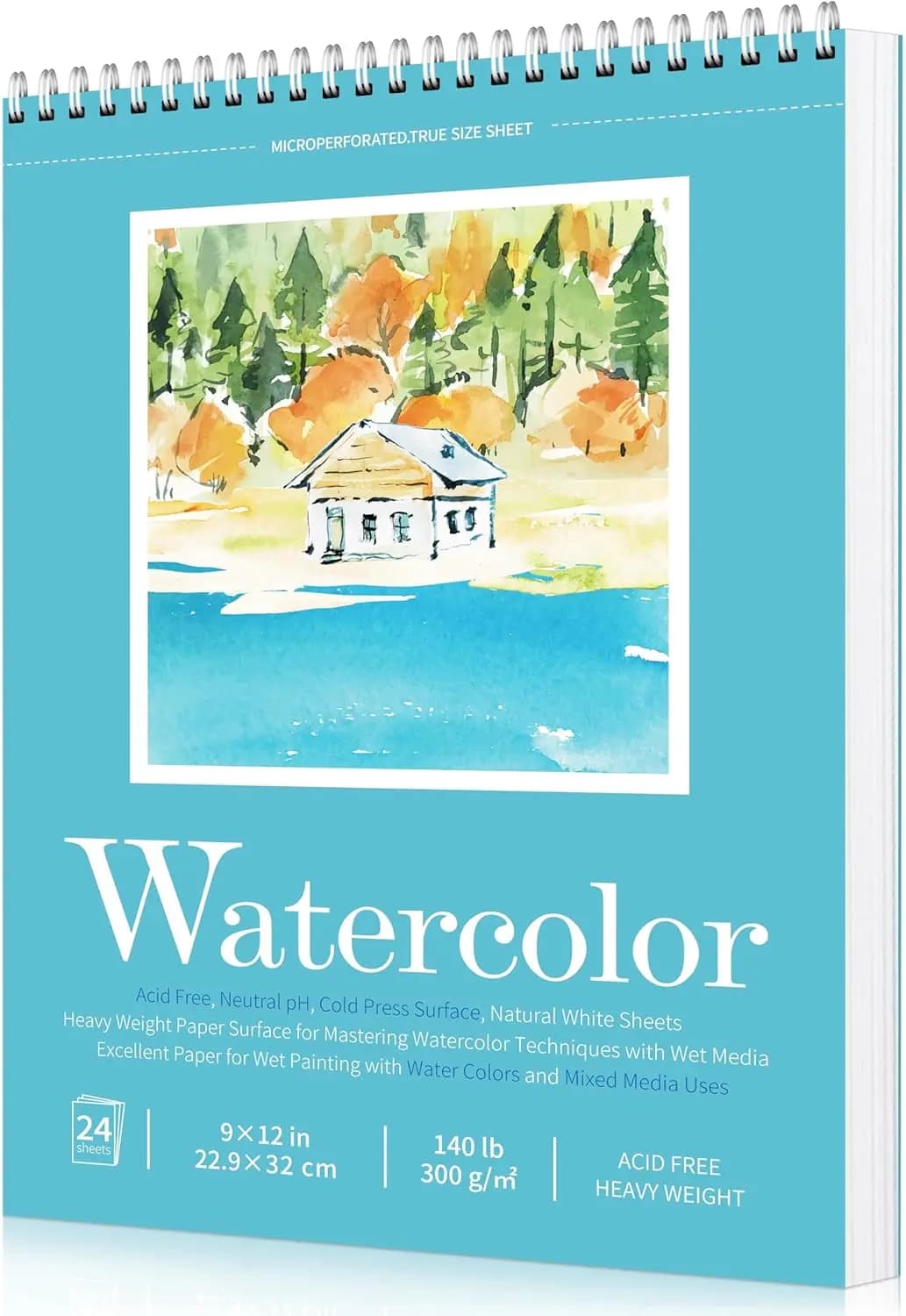 Watercolor Paper Pad 9x12 140lb/300gsm, Spiral Sketchbook for Adults & Kids