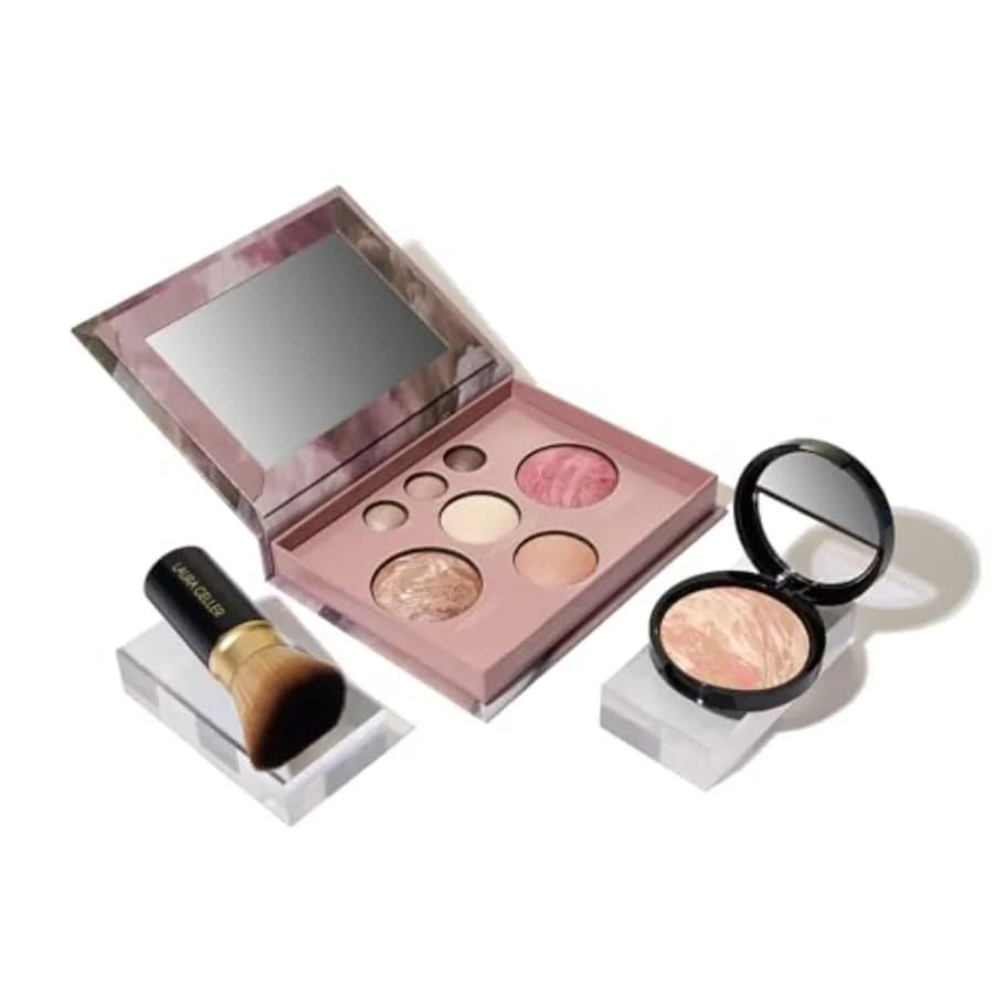 Baked Starter Kit: Palette Completa in Porcellana con Fondotinta in Polvere Balance-n-Brighten e Set di Pennelli Kabuki Angolati Retrattili
