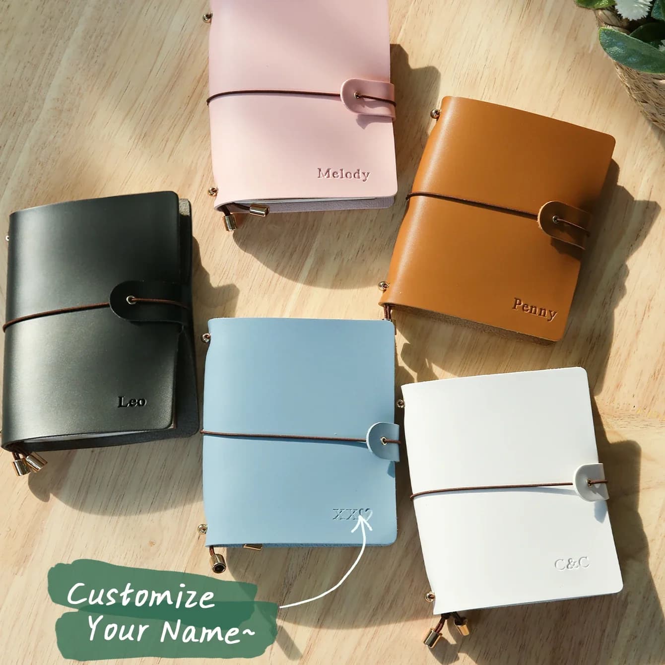 Customized Personalized Leather Passport Holder with Name Imprinted A7 Journal & Card Holder - Travel Accessories
