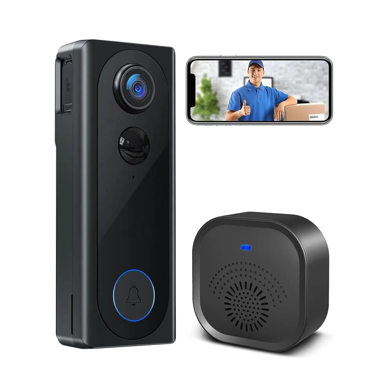 Campanello WIFI wireless da 2MP 1080P con campanello interno Videocitofono grandangolare da 145 gradi Visualizzatore visivo spioncino per porta