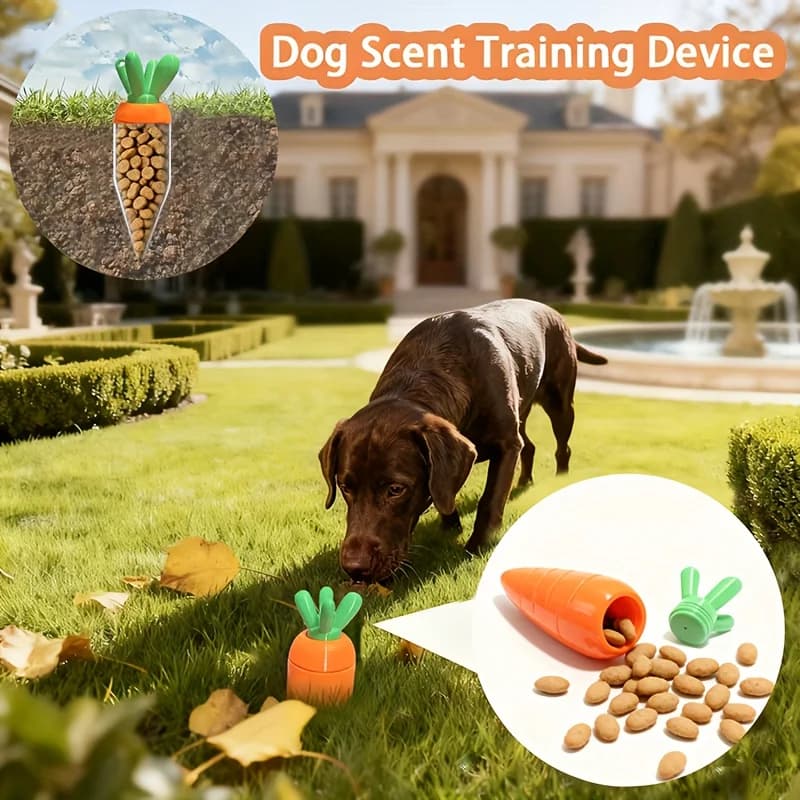 Interactive Dog Smell Training Device & Food Container - Carrot Shaped Smell Smell Toy for Yard Exploration, Scavenger Hunts and Psychological Stimulation - Enhance olfactory skills, develop intelligence, exercise patience, expend energy