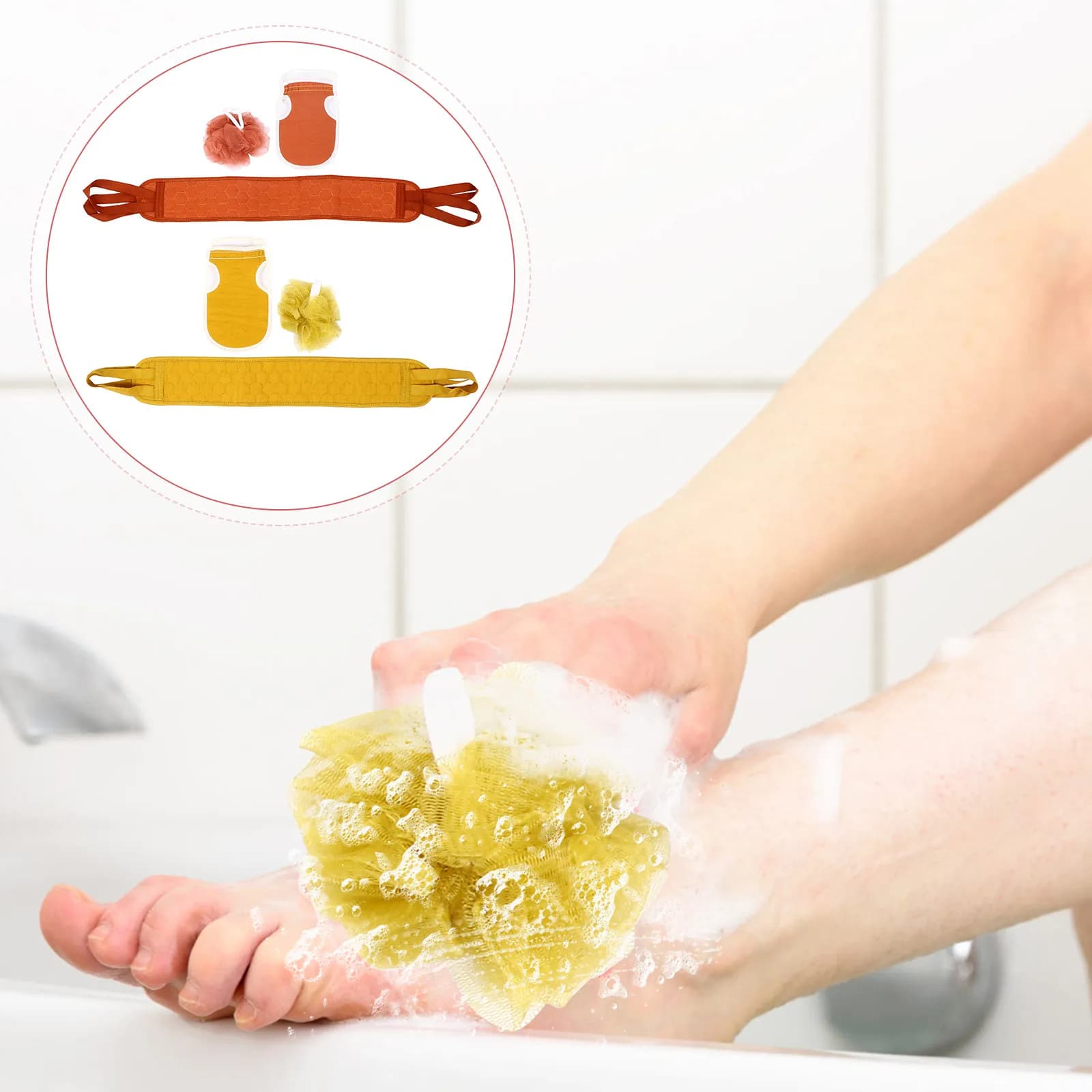 6Pcs Exfoliating Bath Shower Glove Set Back Skin Scrubber Mesh Ball for Hard to Clean Areas Blood Circulation Healthy