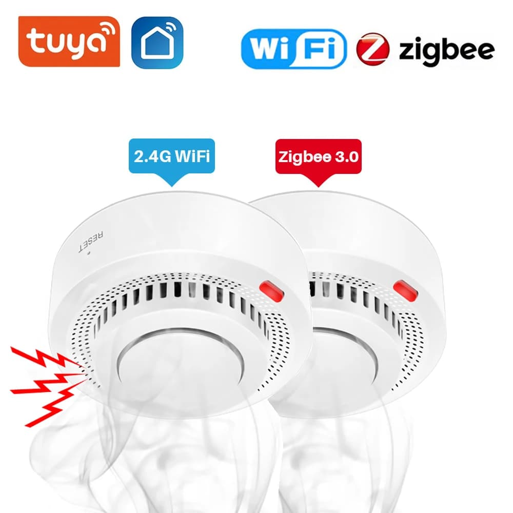 Tuya WiFi OR Zigbee Smoke Detector Alarm Sensor Smart Home Security Fire Protection Smart Life APP Works With Home Assistant Z2M