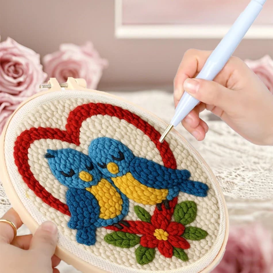 GATYZTORY punch needle embroidery kits embroidery hoops birds Cross stitch crafts supplies adults Knit Yarn Diy Set Home Decor