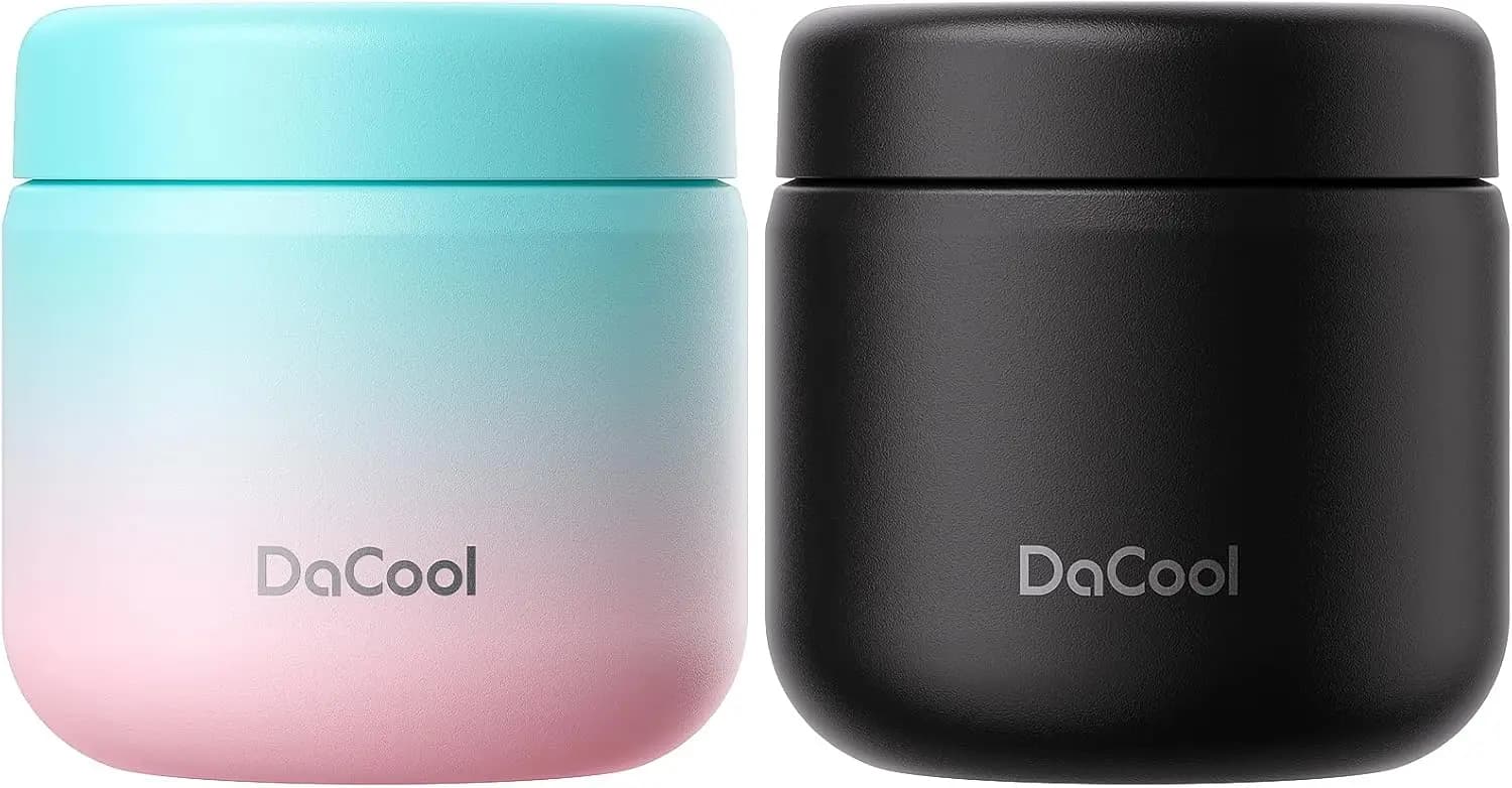 Set di 2 Contenitori Termici per Bambini, Thermos in Acciaio Inox da 13oz per Pasti Caldi e Freddi, Contenitore per Pranzo Scolastico