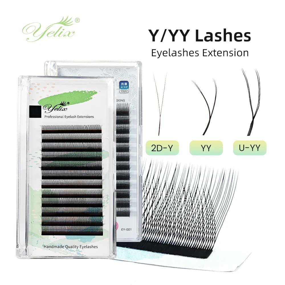 Ciglia Yelix Y/YY a Doppia Punta 2D-YY, Extension Ciglia Volume Leggero a Forma di U YY, Ciglia Individuali Naturali Faux Cils