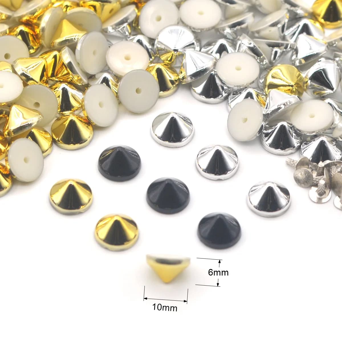 KALASO 50set 10x6mm ABS cono Punk borchie rivetti punte per scarpe fatte a mano borsa decorazione bottiglia accessori artigianali fai da te