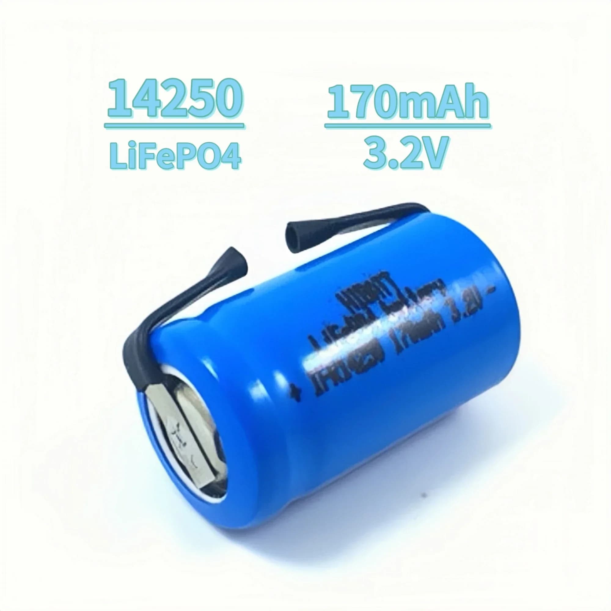 14250 Batteria LiFePO4 3.2V 170mAh con linguette a saldare per Walkie talkie Torcia elettrica Allarme fumo Mirino laser a infrarossi Walkmans Giocattolo