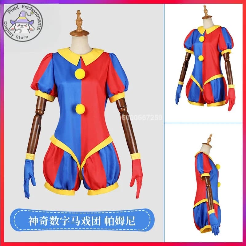 The Amazing Digital Circus Anime Pomni Cosplay Costume Cartoon Uniform Hat guanti per bambini donna uomo Halloween Carnival Party