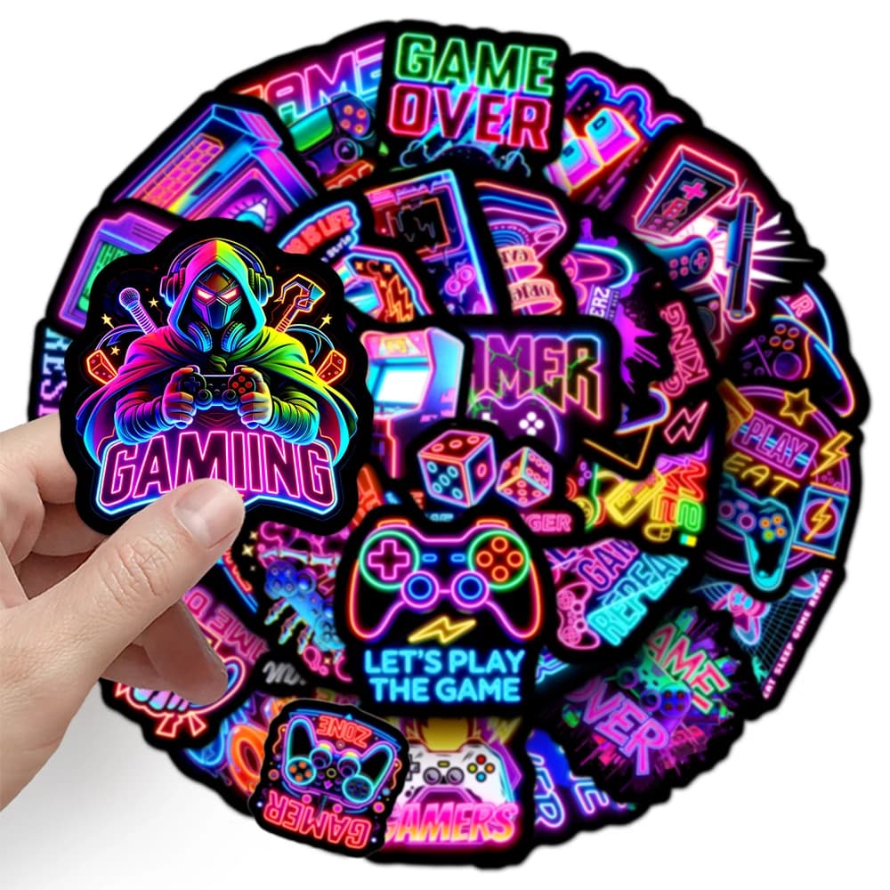 10/30/50 Pezzi Adesivi Neon per Videogiochi, Sticker Colorati e Divertenti per Console di Gioco, Skateboard, Chitarra, Auto