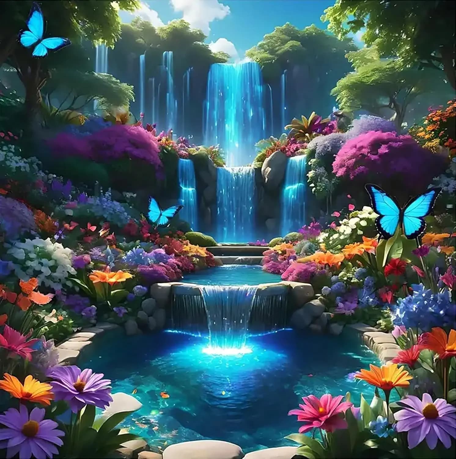 Kit Pittura Diamante 5D per Adulti, Paesaggio con Cascata Fai da Te, Decorazione Casa con Diamanti Rotondi Completi