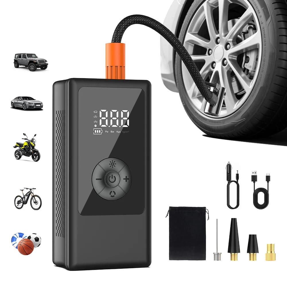 YIJU Pompa d'aria per auto portatile Gonfiatore per pneumatici Compressore Gonfiatore per pneumatici per auto cordless digitale per palline da bicicletta per moto