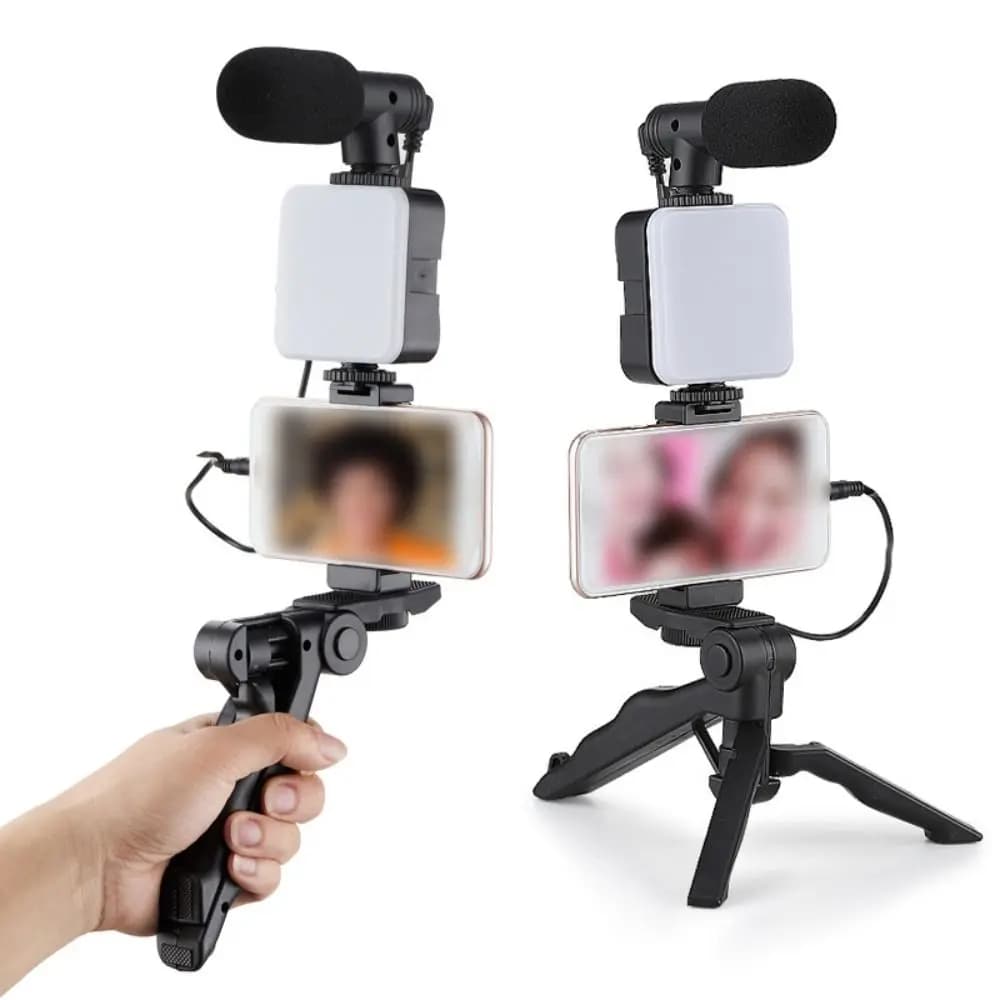 Set di Supporto da Tavolo con Luce LED Rotante, Treppiede Portatile Versatile per Streaming Live, Leggero e Pieghevole