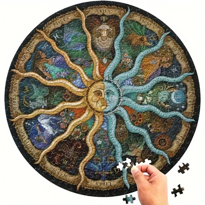 Puzzle rotondo per adulti 1000 pezzi 12 costellazioni Giochi di sfida Apprendimento Puzzle educativo Giocattoli Puzzle lunare Puzzle piatto spaziale