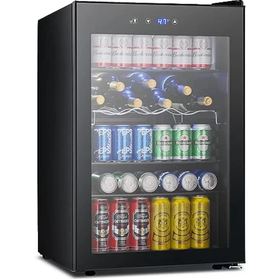 Family restaurant bar beverage fridge: stainless steel, black, smart temperature control child lock