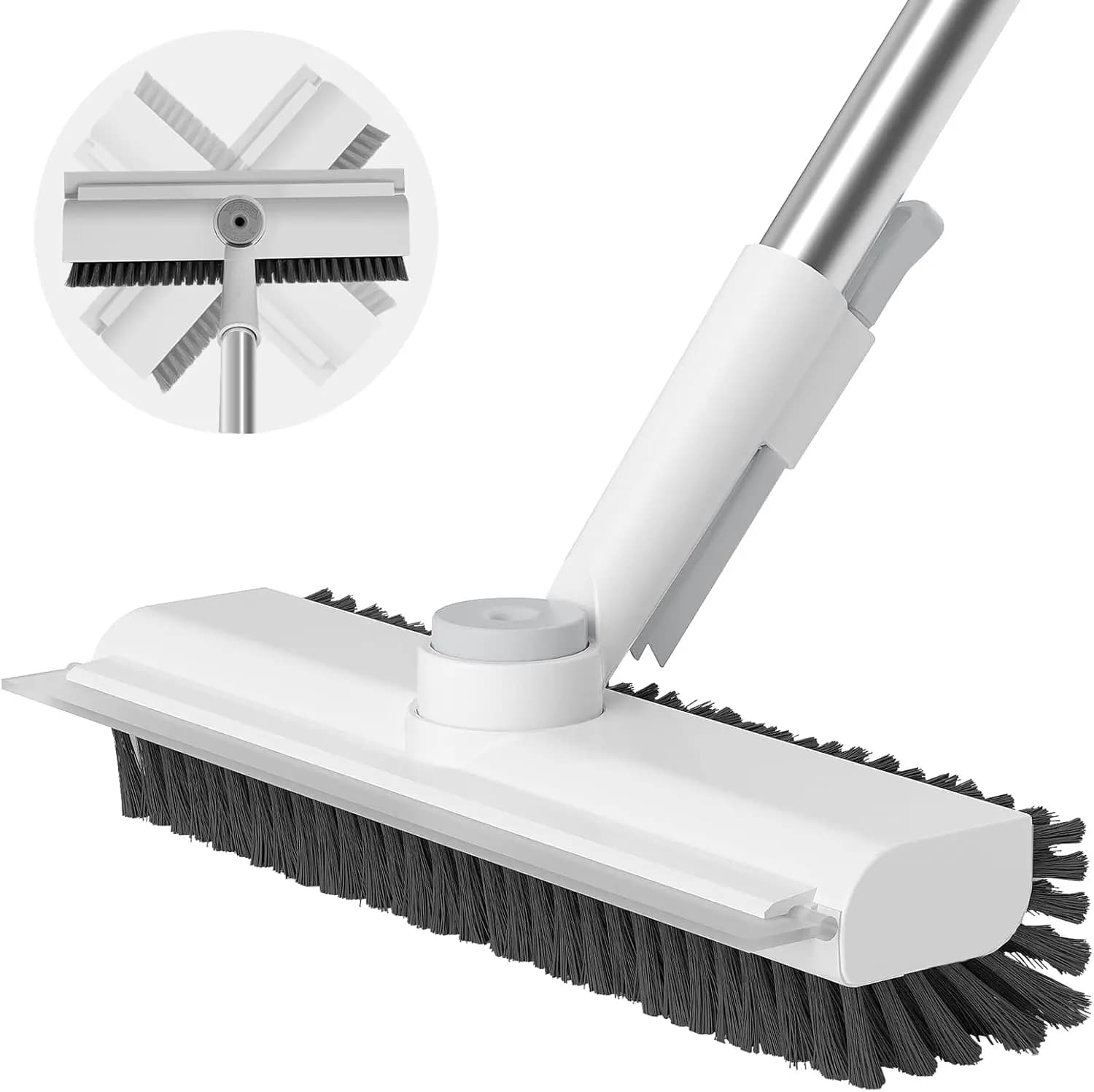 Spazzola per Pavimenti con Manico Lungo, 3-in-1 con Setole Rigide per Pulizia di Doccia, Bagno, Patio, Piscina, Garage, Cucina, Pareti e Terrazze