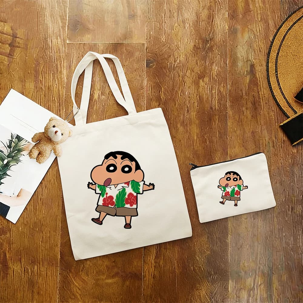 Set di 3 Borse in Tela Crayon Shin Chan, Borsa a Tracolla con Stampa Anime Kawaii, Mini Portamonete