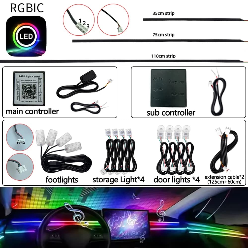 RGBIC "LED Lamp" App Symphony LED Ambient Light Accessories Parts 35/75/110CM Strip Door Foot storage Lamp Main/Sub Controller