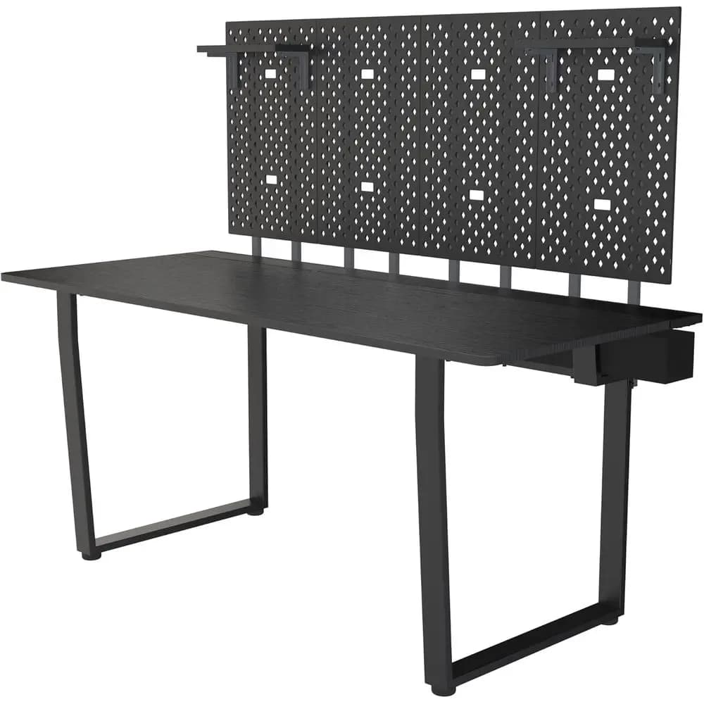 Scrivania da Gaming con Scaffali, Ampia Postazione di Lavoro per Gamer o Ufficio Domestico, Pannello Forato, Gestione Cavi, Acciaio Inossidabile (Nero Cenere, 6