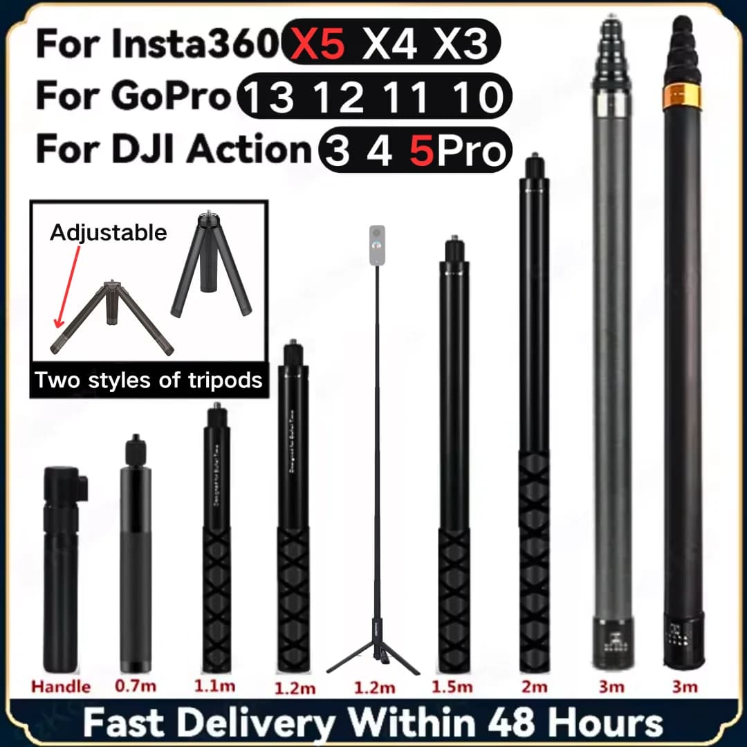 1.5M/2.9M/3.0M Selfie Stick esteso in fibra di carbonio per Insta360 X5 X4 X3/ONE RS per GoPro Osmo 360 Accessori