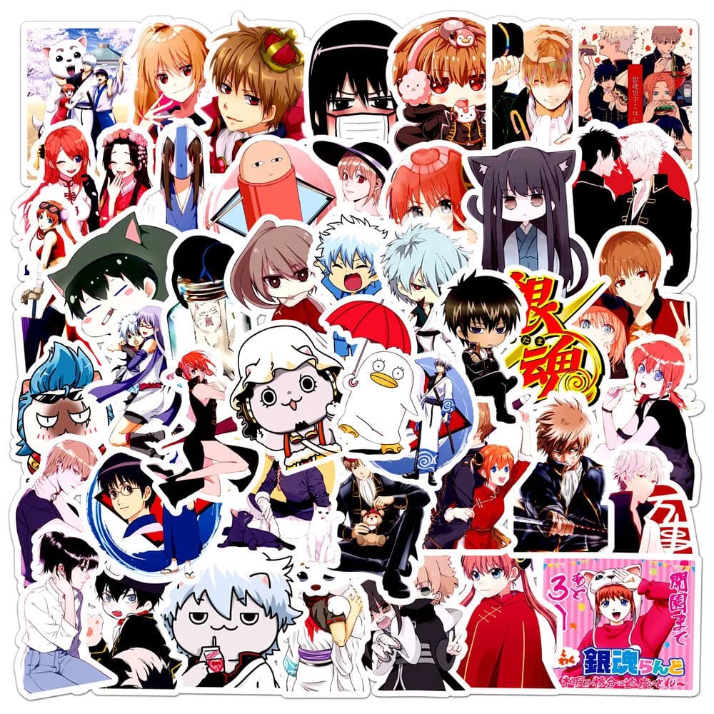 50 Pezzi Adesivi Anime Gintama, Sticker di Sakata Gintoki per Auto e Laptop, Decalcomanie Cartoon Graffiti di Hijikata Toushirou