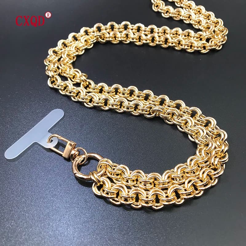 Cordino per telefono anti-smarrimento con design smussato da 120 cm, corda per collo, doppio anello portatile, catena per telefono in alluminio, accessori regalo per esterni