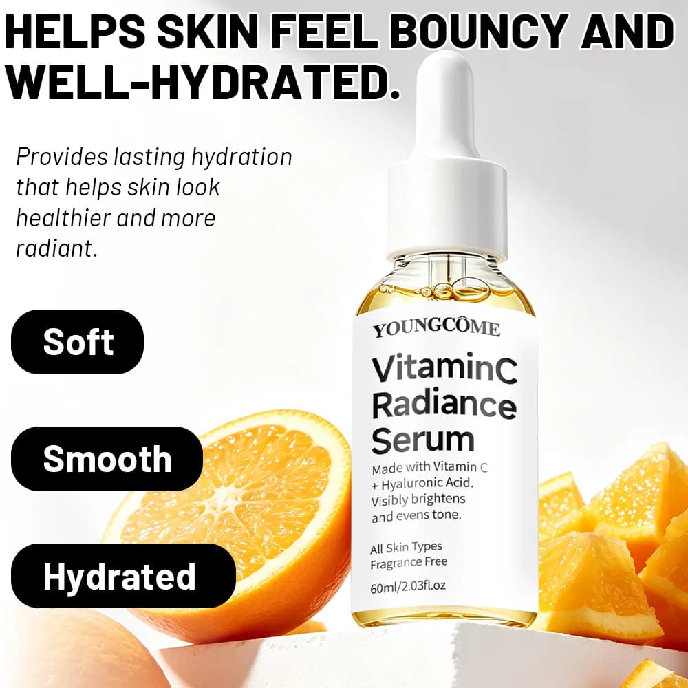 Vitamin C Serum, YOUNGCOME Hyaluronic Acid Infused Facial Essence, Daily Hydrating & Nourishing Care for All Skin Types, Lightwe