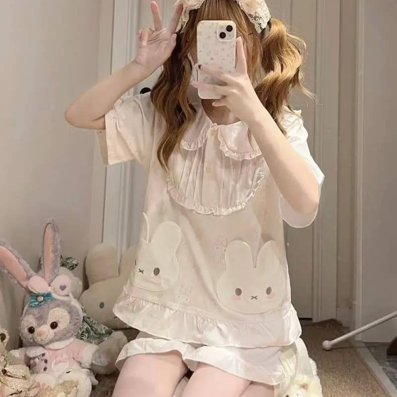 Cartoon Kawaii Fashion Pajamas Three Piece Set Spring and Summer Short Sleeves Student Loose Lounge Clothes Comfortable Miffy