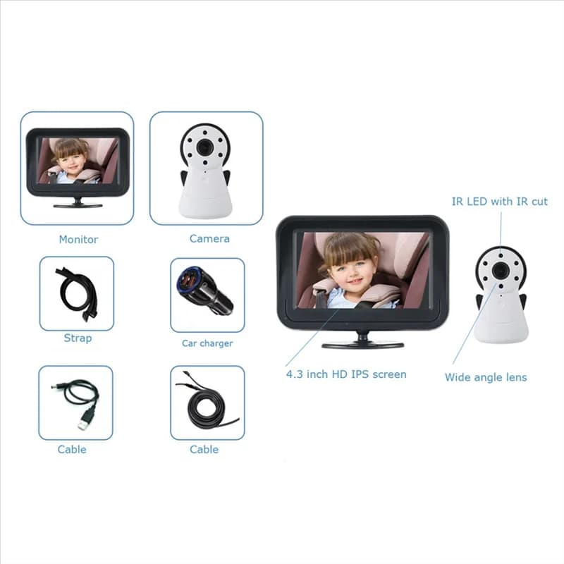 B03B-Secure Baby Nanny Monitoraggio Monitor per auto video da 4,3 pollici con visione notturna e conversazione audio