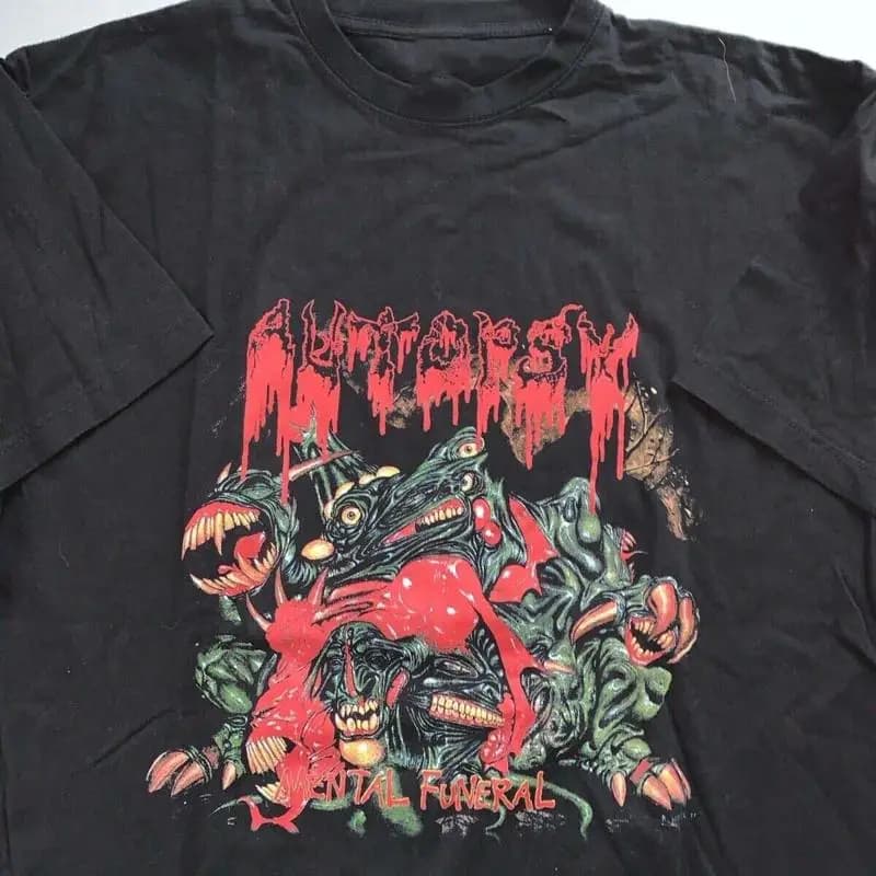 T-shirt vintage nera in cotone unisex con stampa AUTOPSY Band, tutte le taglie NA312