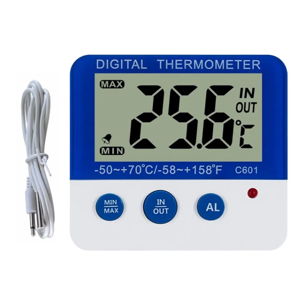 1Pcs C601 Indoor Outdoor Digital Thermometer High Low Temperature Alarm Refrigerator Freezer Kitchen Temperature Display LED