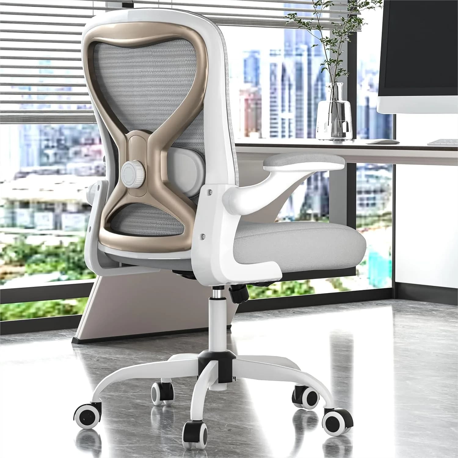 Sedia da Ufficio con Supporto Lombare Ergonomico, Cuscino Extra Spesso, Schienale in Rete Traspirante per Casa e Ufficio